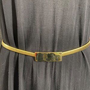 Stretch Belt 70s Disco Vintage Gold Tone Adjustable Metal Rectangular Clasp